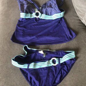 Two-piece blue swimsuit by Ralph Lauren. Size 10.